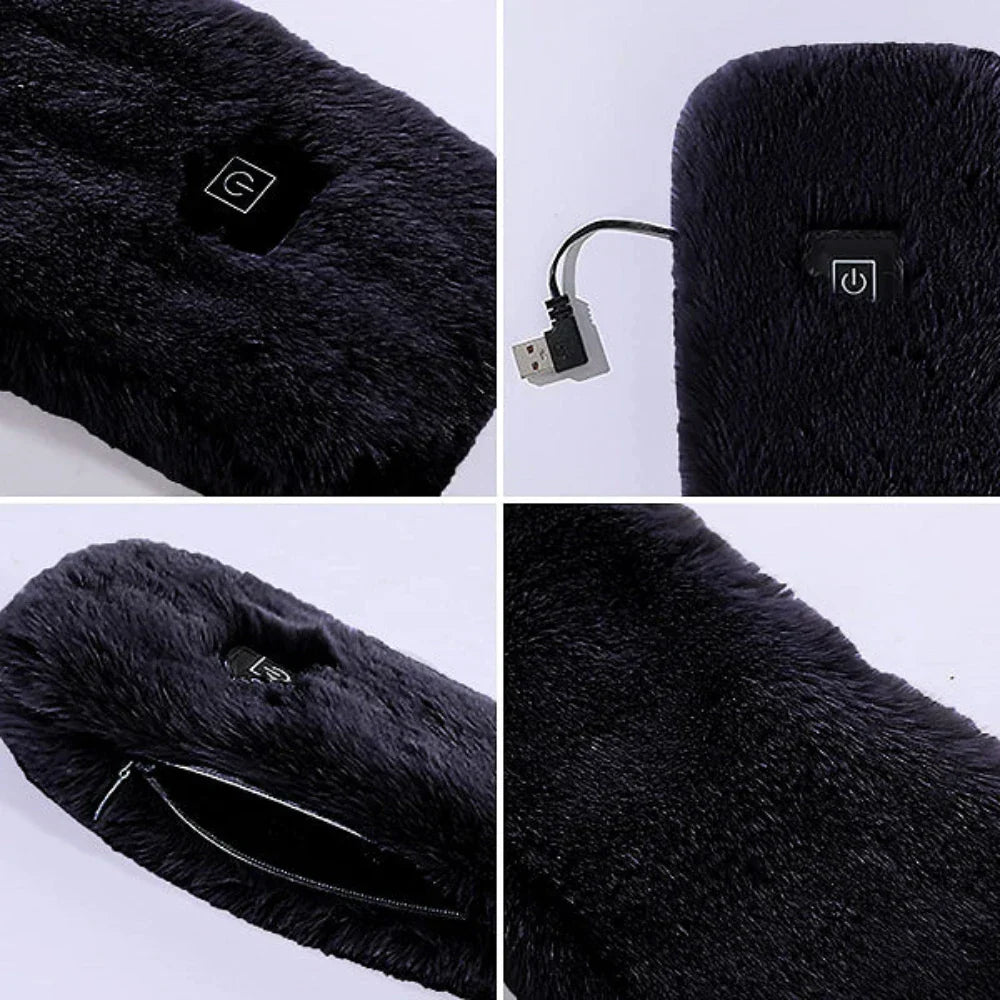 Heated Faux Fur Scarf | Rechargeable USB Neck Warmer for Winter Commutes & Outdoor Activities