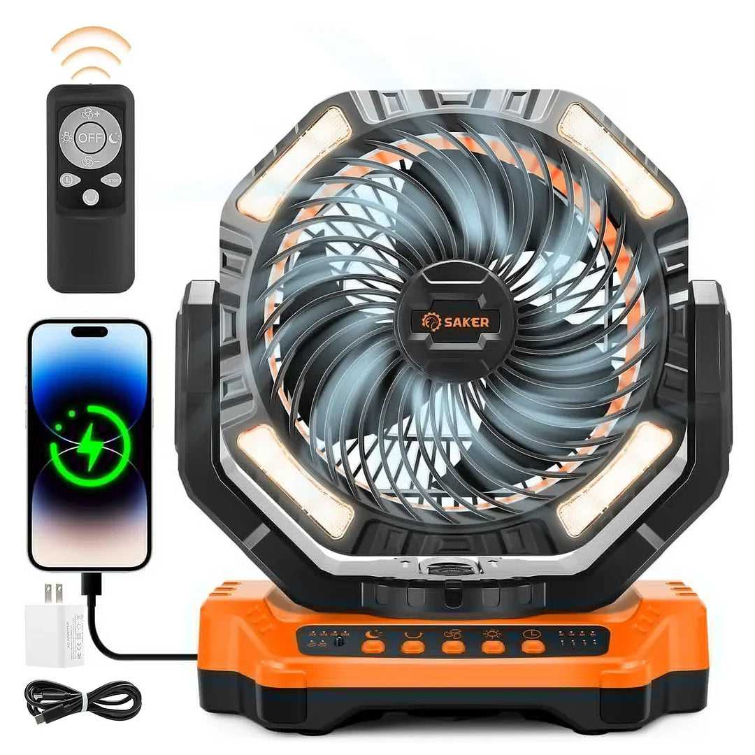 Rechargeable Camping Fan | 270° Rotation, LED Light & Portable Design for Outdoor Activities and Indoor Use