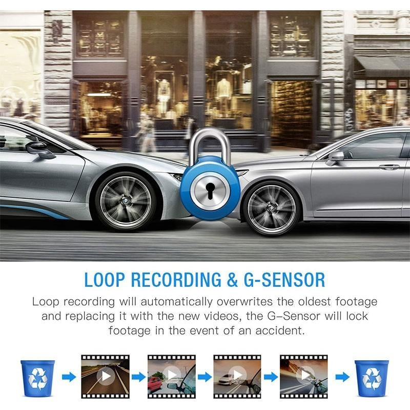 High-Definition Dual Dash Cam 1920x1080P Front and Rear Camera for Cars - 4-Inch Display, Night Vision, Loop Recording
