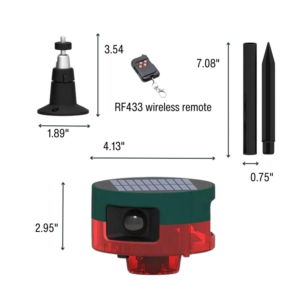 Solar-Powered Motion-Activated Strobe Light | 360° Detection, Multiple Sounds & Eco-Friendly Skunk Repeller for Home and Garden