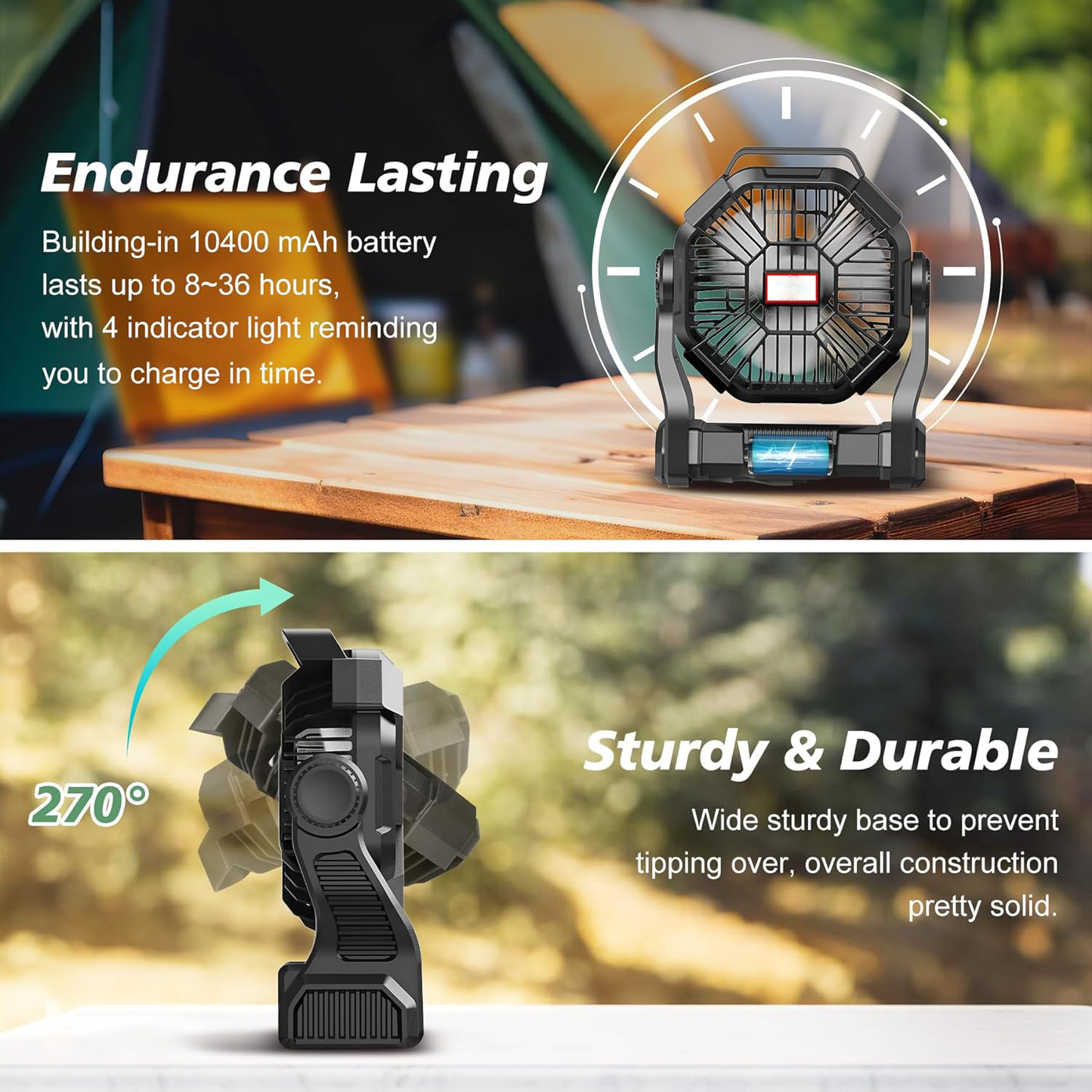 Portable Rechargeable Tent Fan with LED Lantern – Stay Cool and Illuminated on Your Camping Adventures