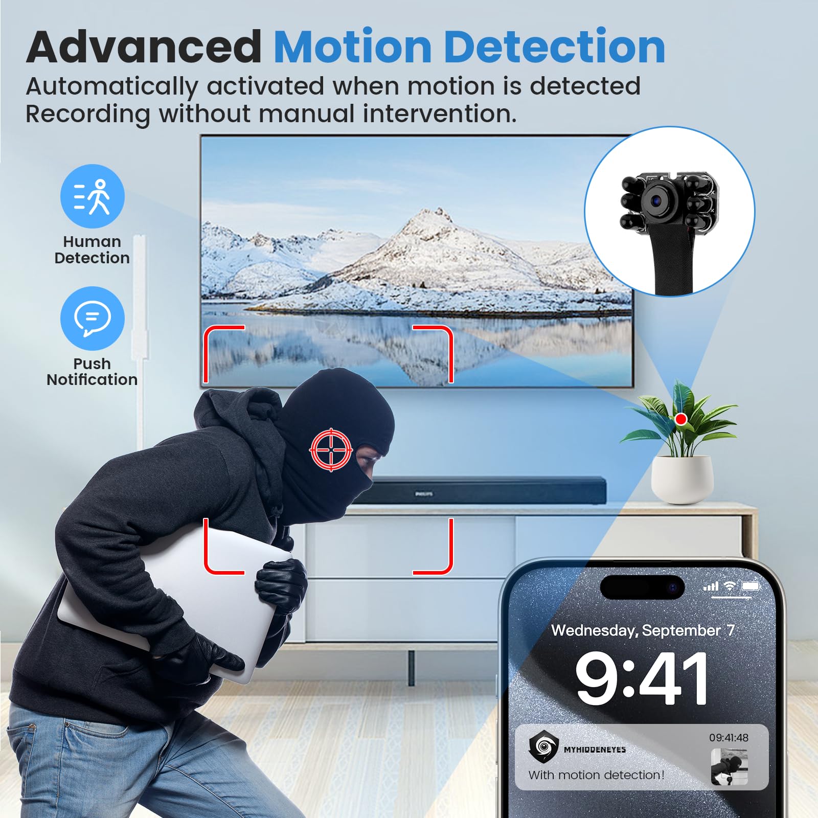 4K Wifi Discret Camera | Motion Detection, Night Vision & Live Feed for Home Security Monitoring
