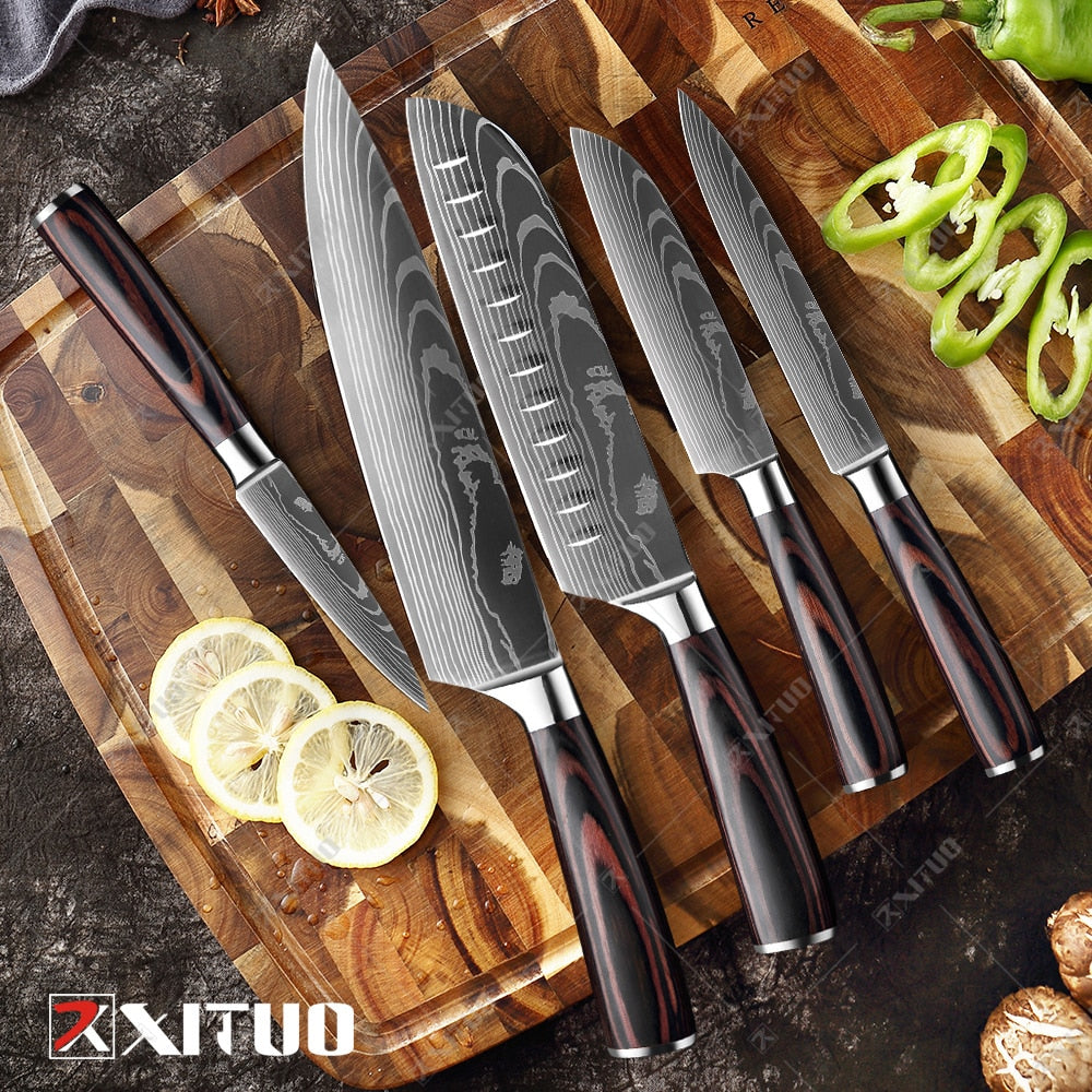 Japanese Damascus Steel Chef Knife Set | Ergonomic Pakka Wood Handles & Ideal for Professional Cooking