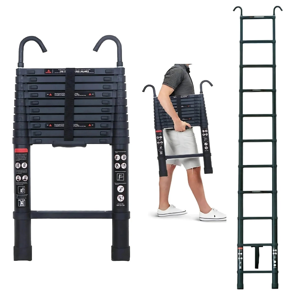 Heavy Duty Telescopic Roof Access Ladder | Stabilizer Hook, Durable & Safe for Roof Maintenance and Outdoor Projects