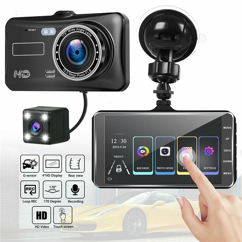 High-Definition Dual Dash Cam 1920x1080P Front and Rear Camera for Cars - 4-Inch Display, Night Vision, Loop Recording