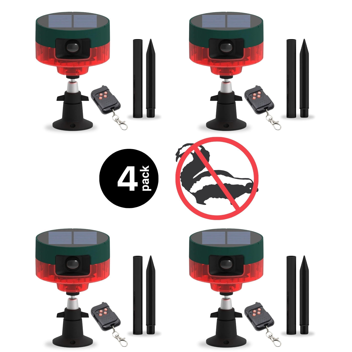 Solar-Powered Motion-Activated Strobe Light | 360° Detection, Multiple Sounds & Eco-Friendly Skunk Repeller for Home and Garden