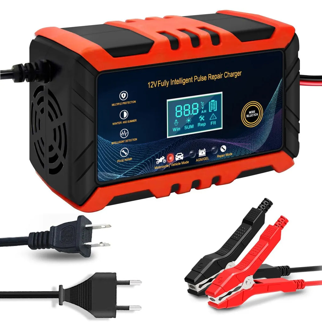 Smart Car Battery Charger | Pulse Repair, LCD Display & 12V Compatibility for Cars, Motorcycles, and RVs