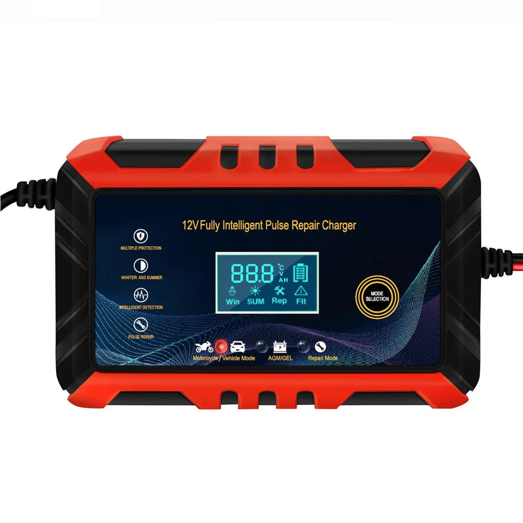 Smart Car Battery Charger | Pulse Repair, LCD Display & 12V Compatibility for Cars, Motorcycles, and RVs