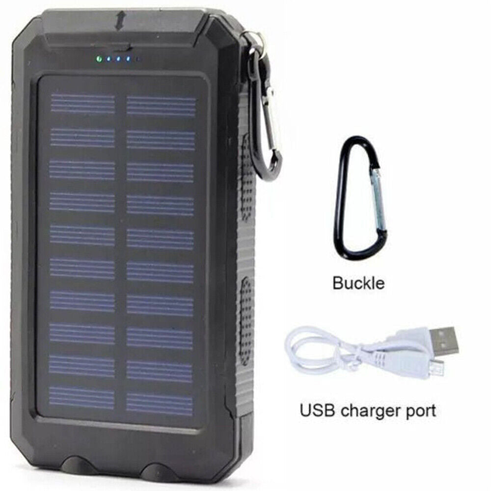 10,000mAh Waterproof Solar USB Dual Charger with LED Light for Outdoor Camping and Emergency Use