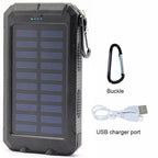 10,000mAh Waterproof Solar USB Dual Charger with LED Light for Outdoor Camping and Emergency Use
