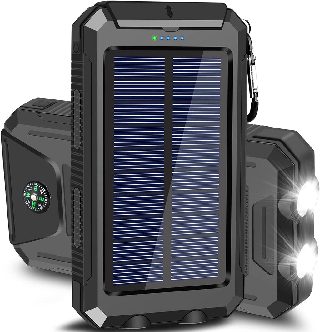 10,000mAh Waterproof Solar USB Dual Charger with LED Light for Outdoor Camping and Emergency Use