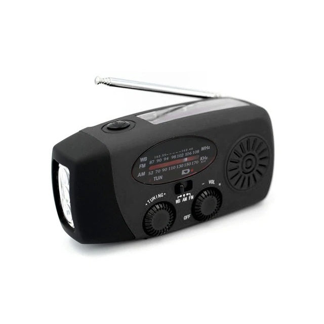 Portable Emergency Solar Radio with Hand Crank, NOAA Weather Alerts, LED Flashlight & 1000mAh Power Bank for Outdoor Survival & Camping