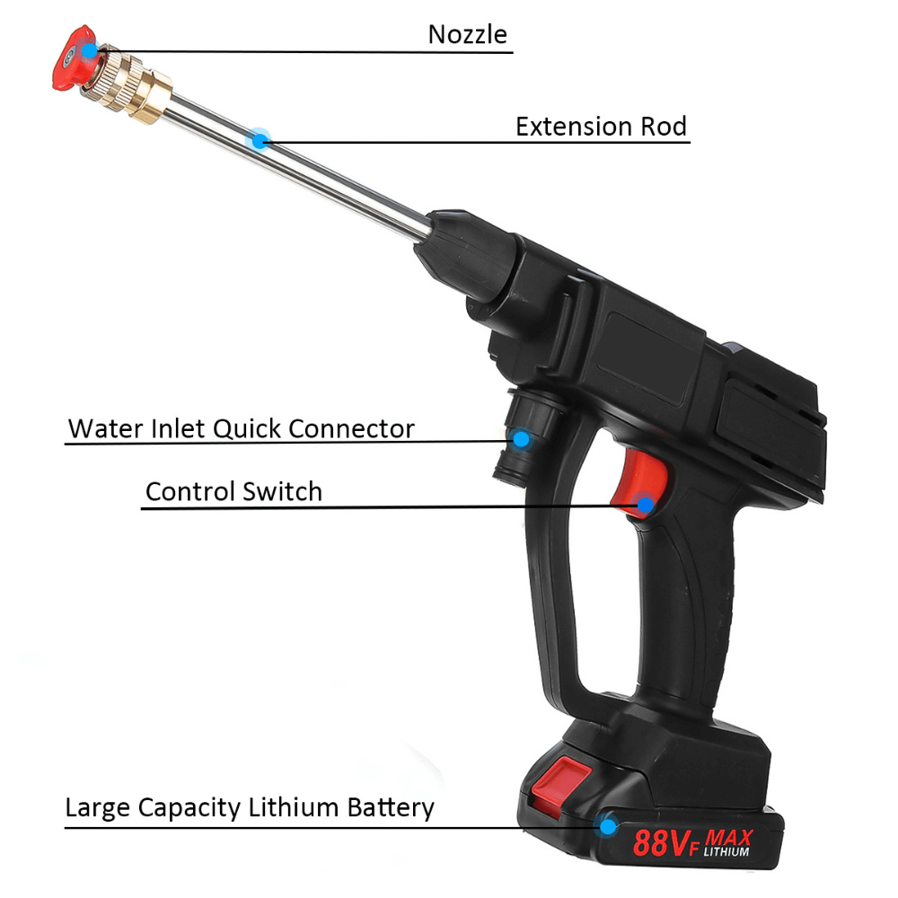 High-Pressure Cordless Washer with 2 Rechargeable Batteries for Outdoor Cleaning and Car Wash