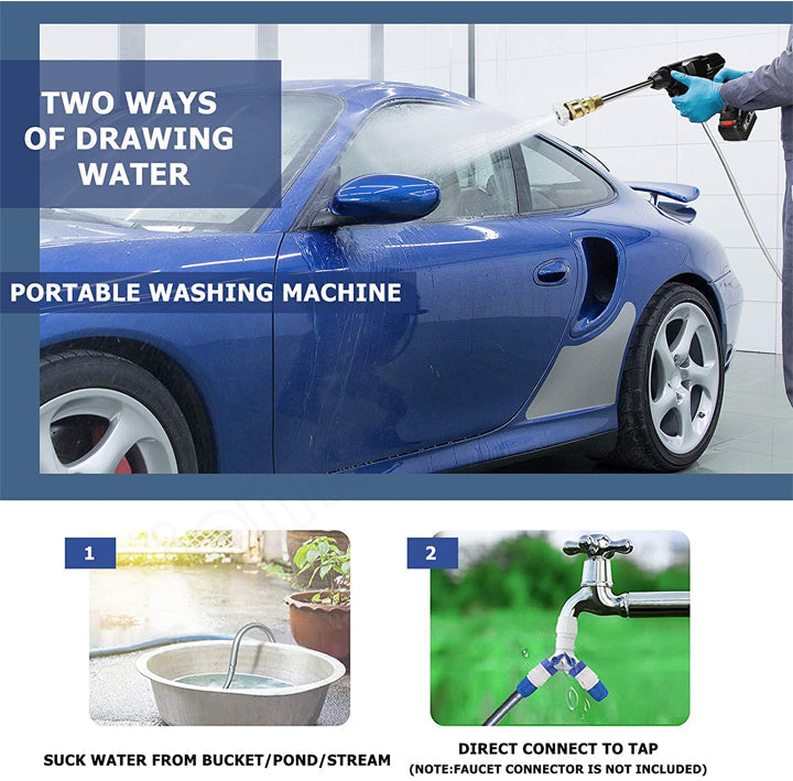 High-Pressure Cordless Washer with 2 Rechargeable Batteries for Outdoor Cleaning and Car Wash