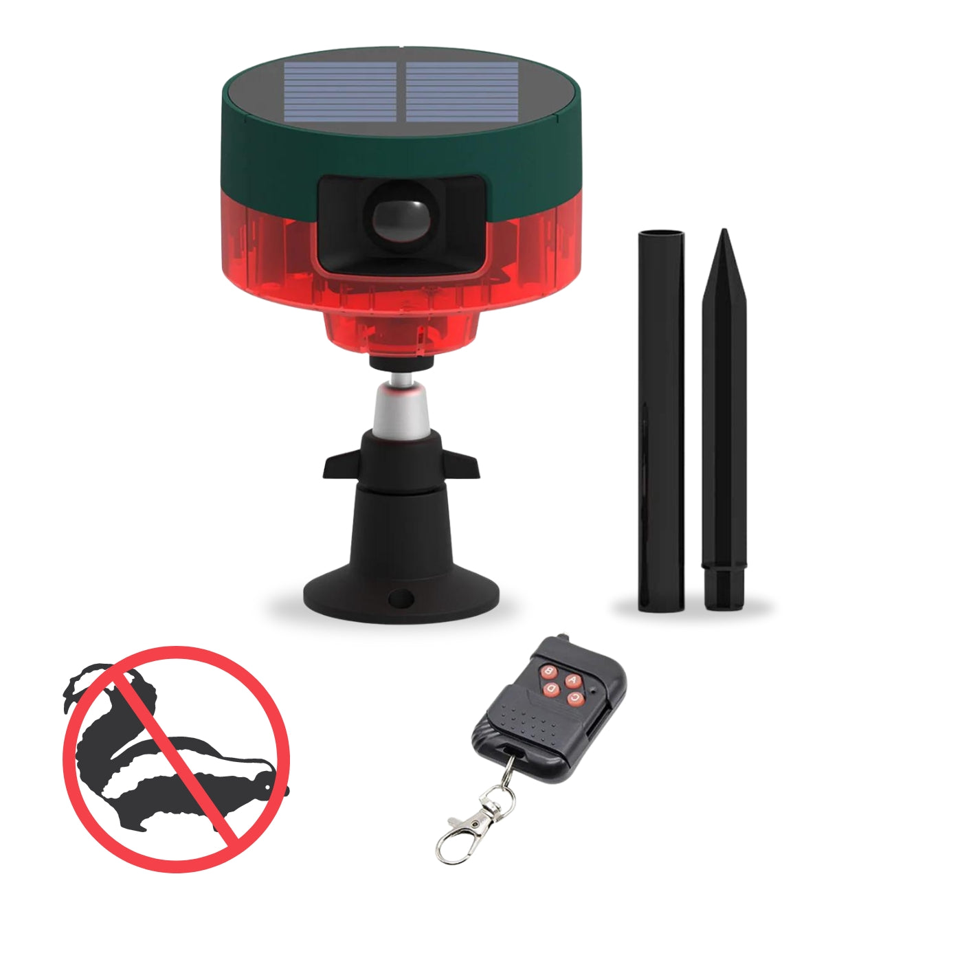 Solar-Powered Motion-Activated Strobe Light | 360° Detection, Multiple Sounds & Eco-Friendly Skunk Repeller for Home and Garden