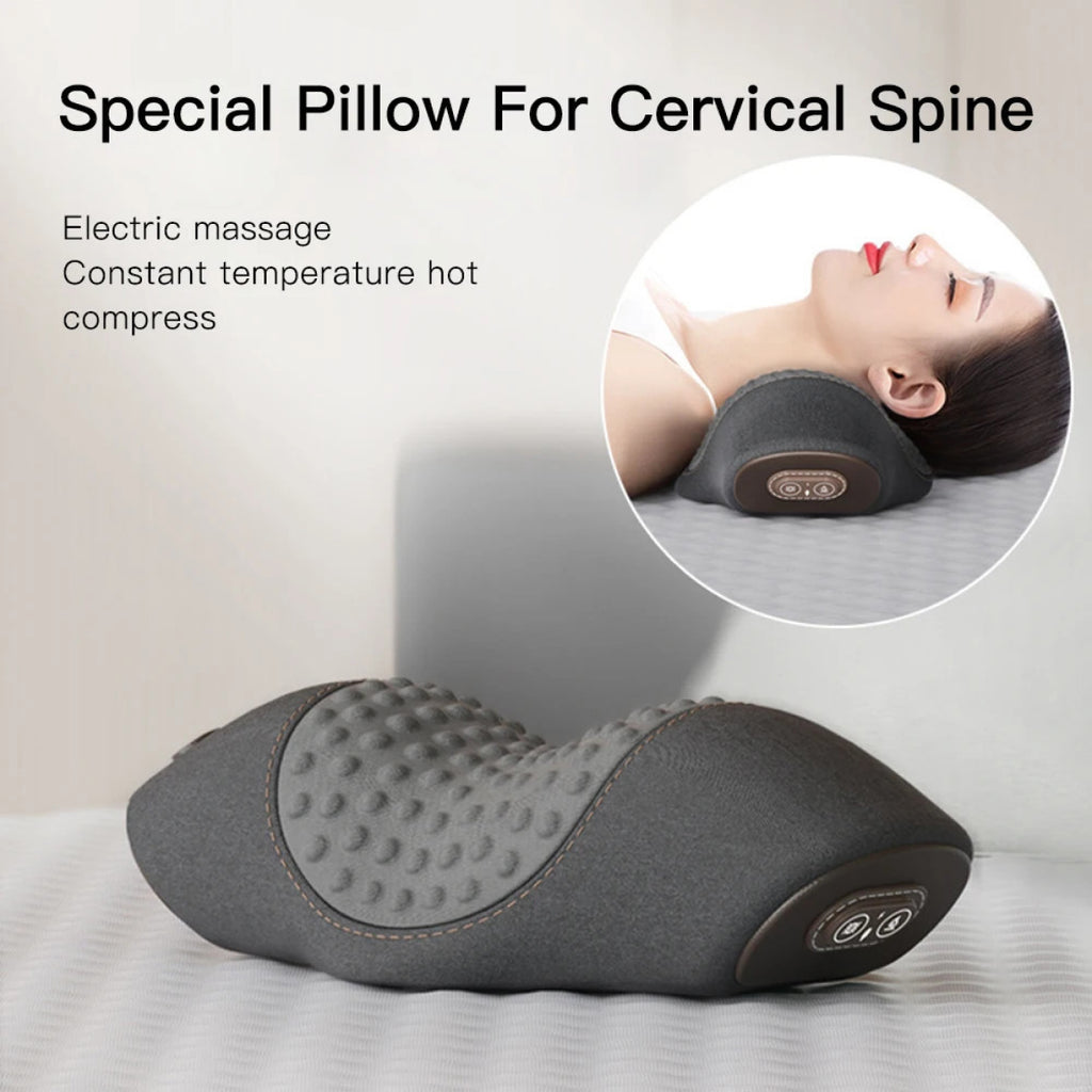 Ergonomic Neck & Back Pillow - Heated Cervical Support with Compression for Relaxing Sleep and Neck Pain Relief