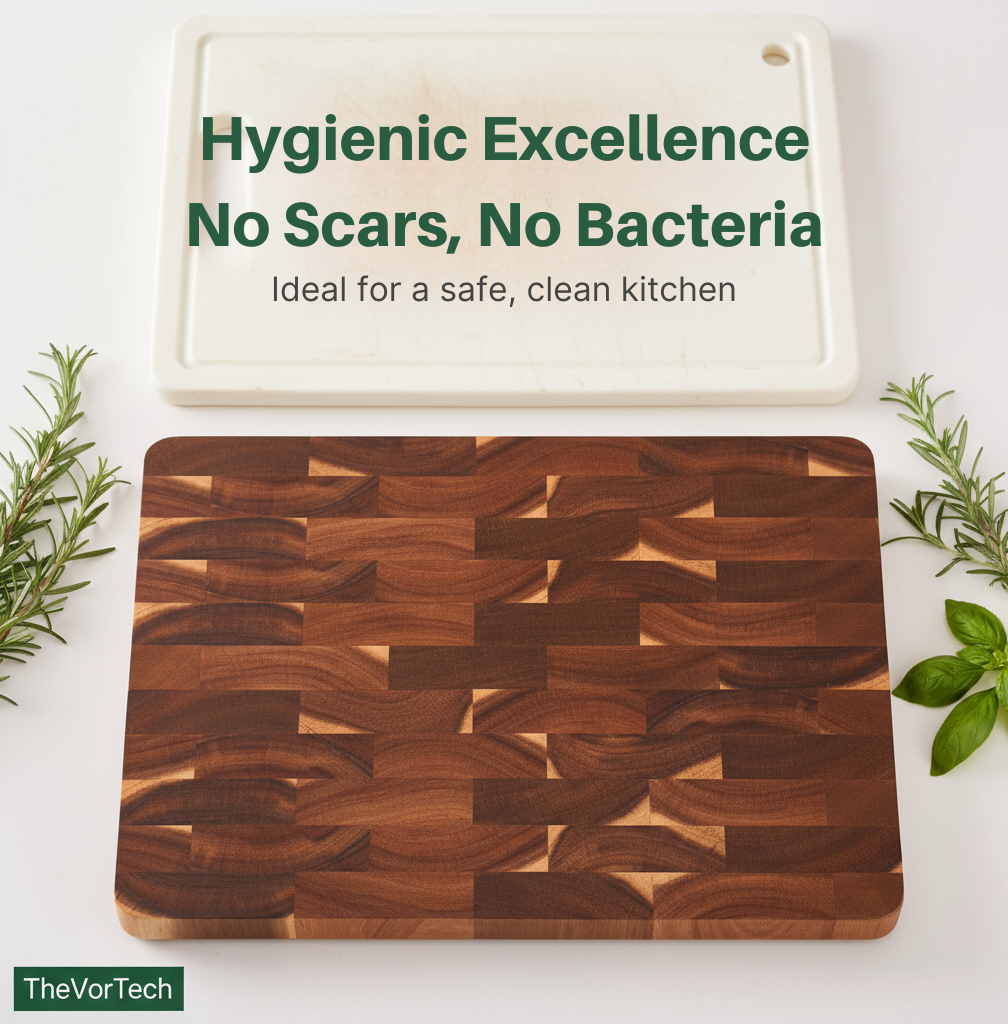 Professional End Grain Acacia Chopping Block | Self-Healing Heavy-Duty Butcher Block with Knife-Friendly Surface and Side Handles