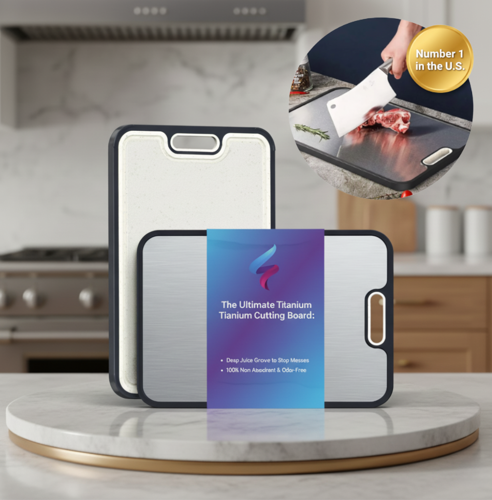 Titanium Cutting Board with Juice Grooves | Non-Absorbent Dual-Sided Surface, Odor-Free and Dishwasher Safe for Professional Hygiene