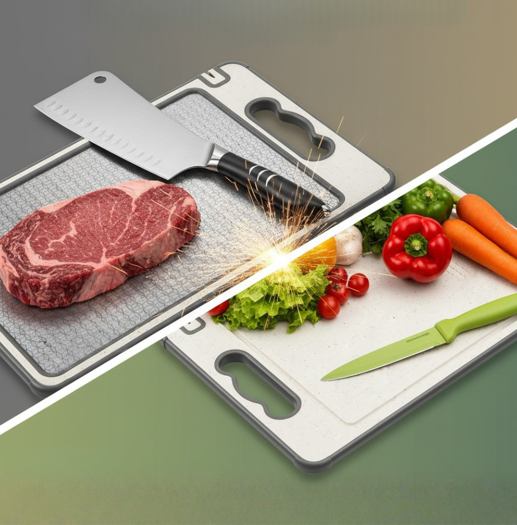 Dual-Sided Stainless Steel Cutting Board | Anti-Scratch Mesh Surface with Odor-Resistant Steel and Eco-Friendly Wheat Straw