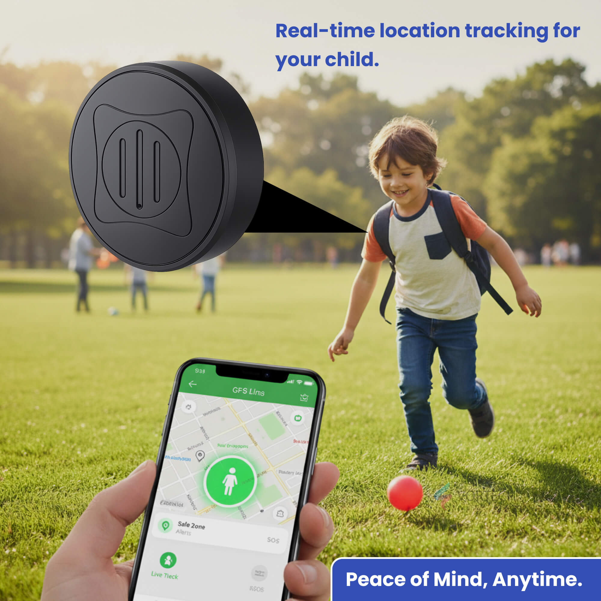 Child GPS Tracker with Real-Time Location | No Subscription, Waterproof & Lightweight Design for Everyday Safety