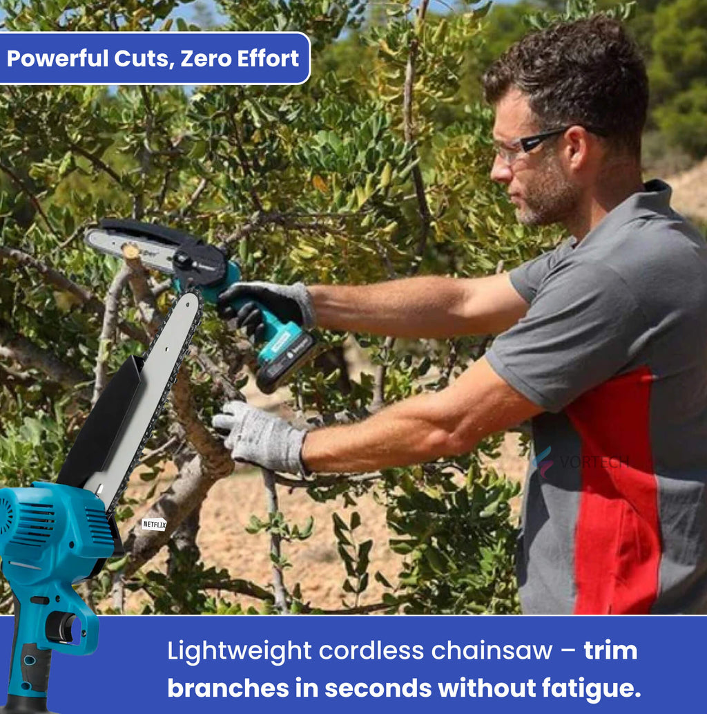 Cordless Electric Chainsaw | Lightweight, Ergonomic Design & Ideal for Effortless Garden Trimming