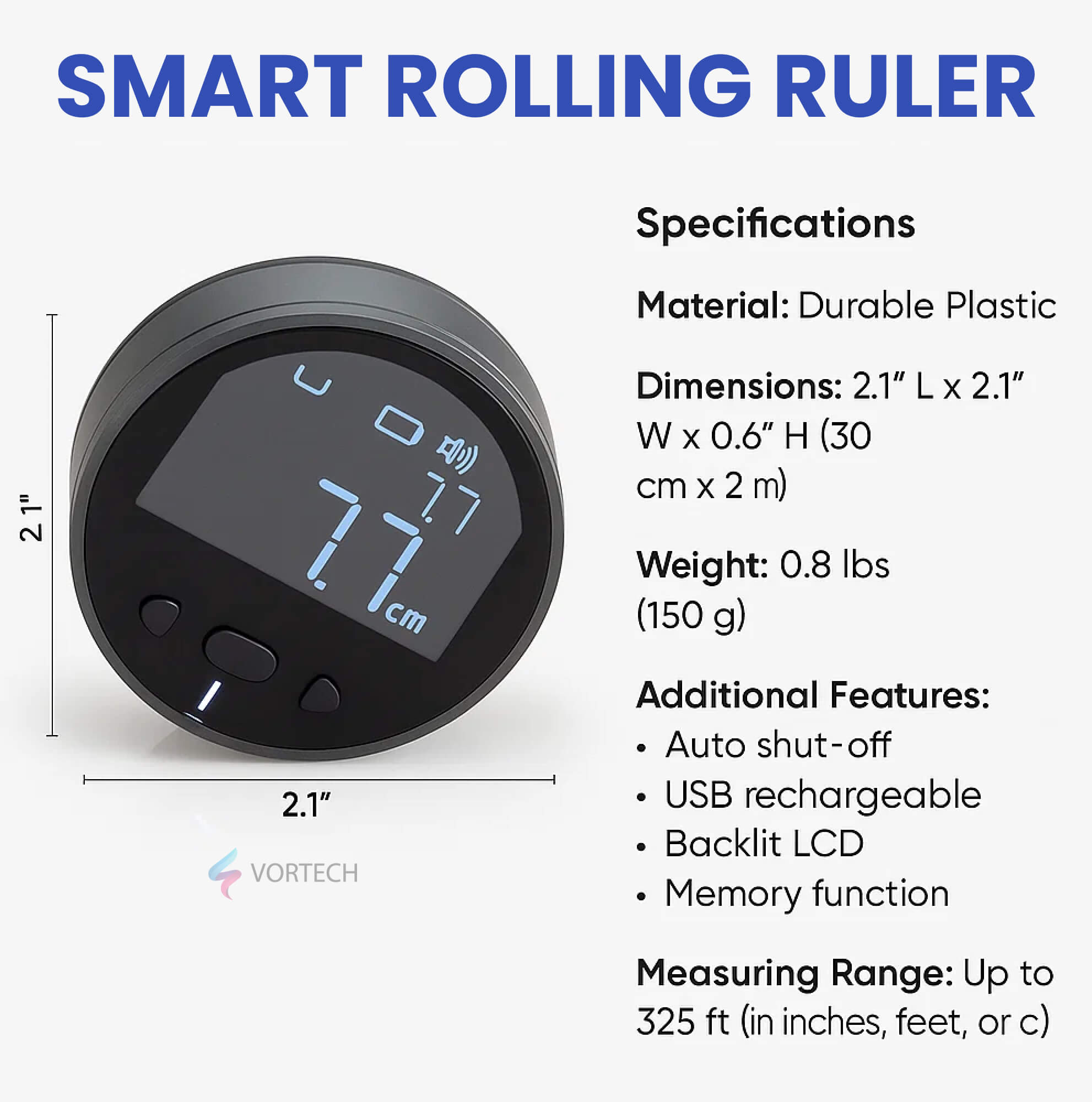 Smart Rolling Ruler | Digital Measurement Tool with LCD Display for Accurate Length Measurements