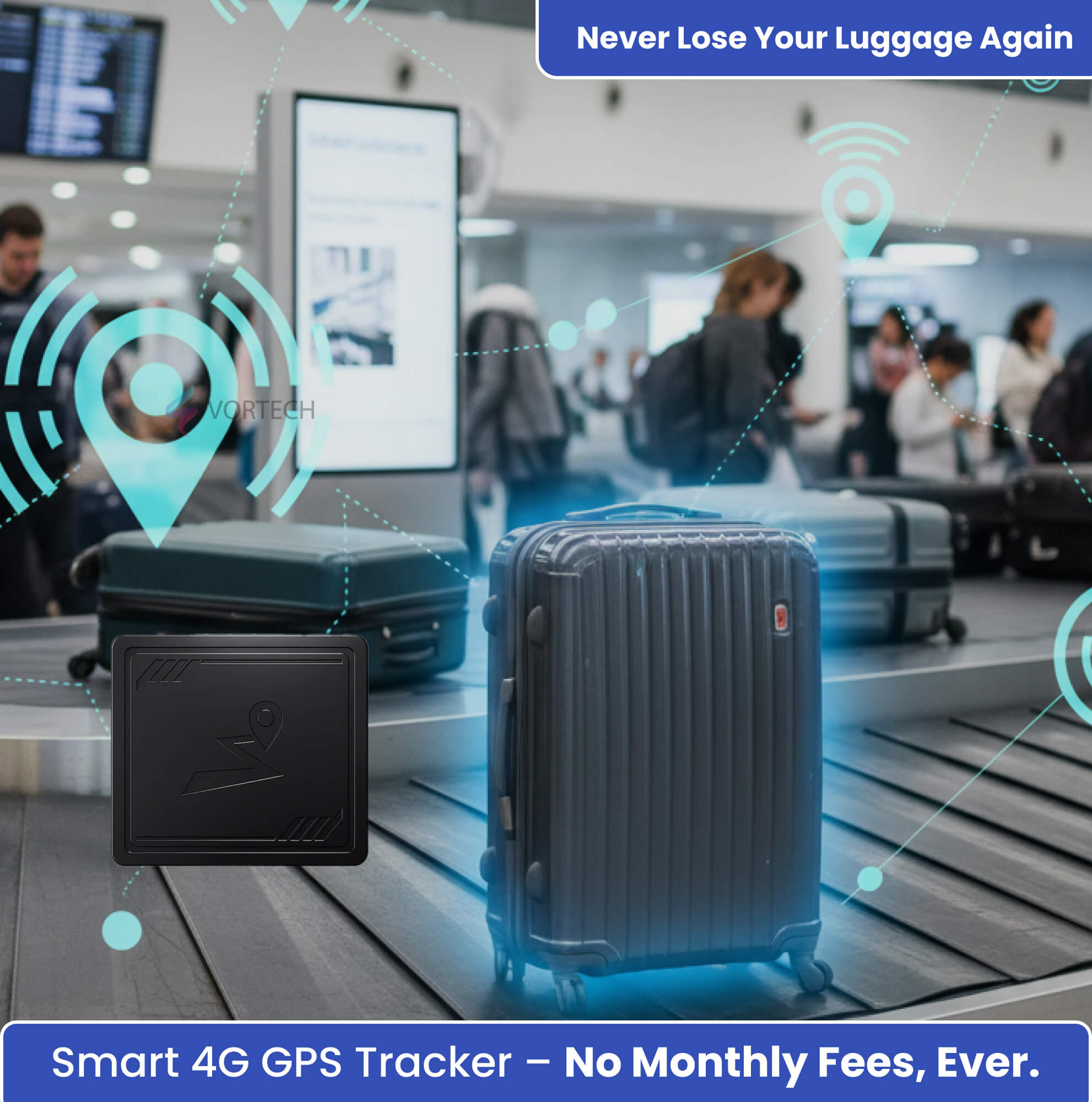 4G Luggage GPS Tracker with Real-Time Location | No Subscription, Geofencing Alerts & Anti-Theft Design for Travel Security