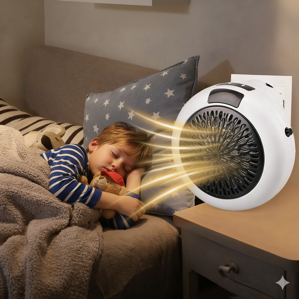 Silent Nursery Wall Plug Heater | Whisper-Quiet PTC Ceramic Warmer with 12H Timer & Overheat Safety for Baby Rooms