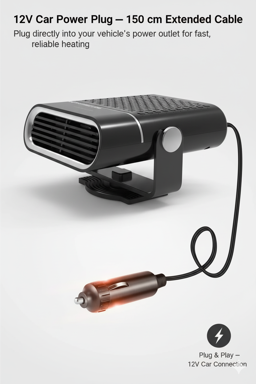 Portable Car Heater | Versatile 4-in-1 Fan for Heating, Cooling, and Defrosting Windshields - 12V connection