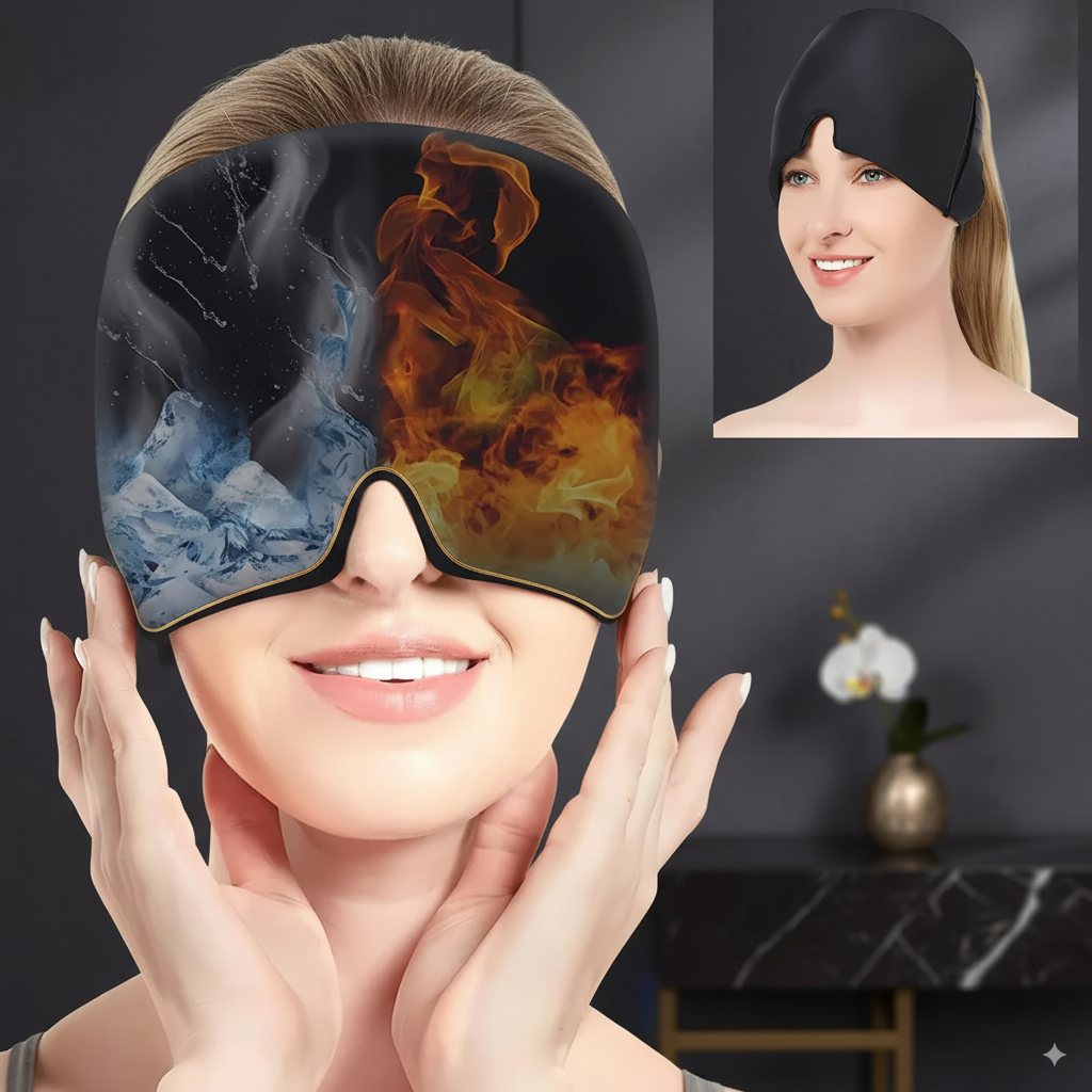 Migraine Gel Hood | Cooling Comfort, Pressure Therapy & Light Blocking for Instant Headache Relief