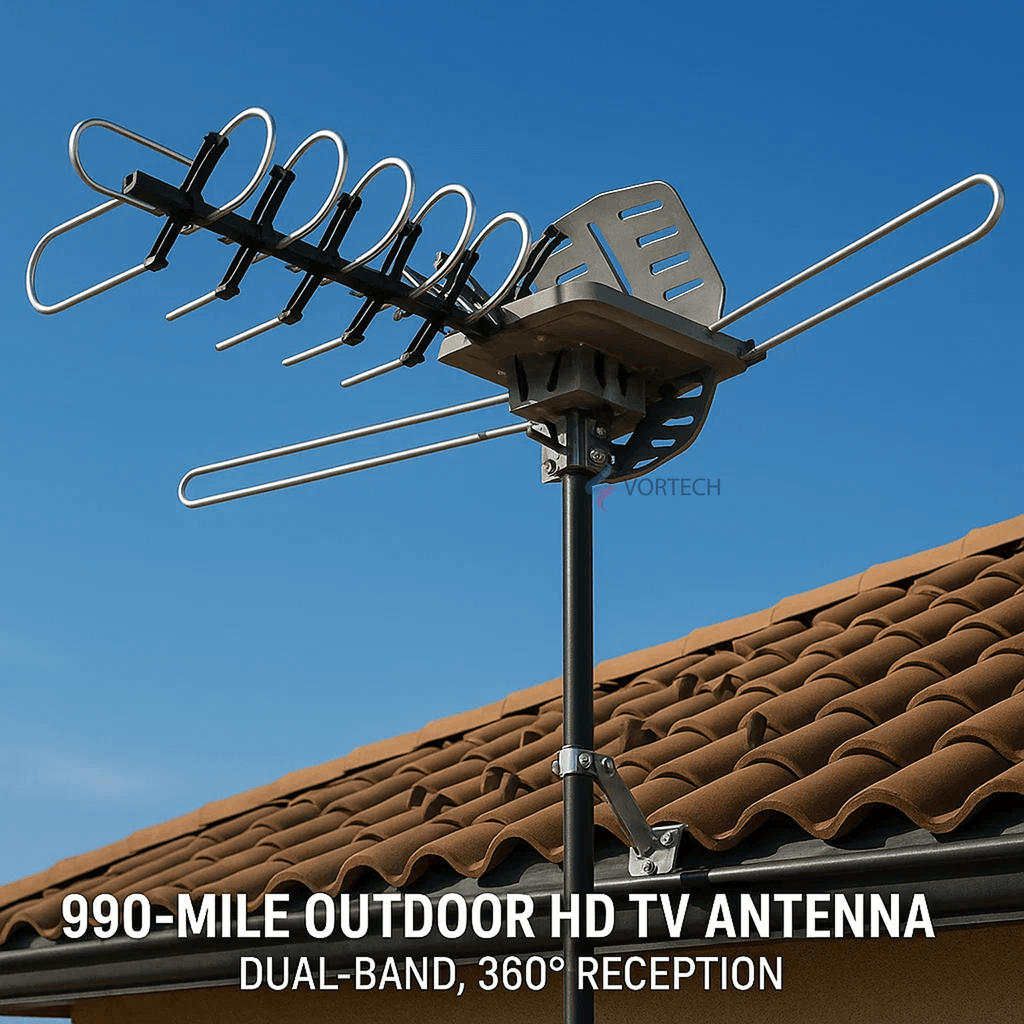 990 Mile Outdoor HD TV Antenna | Dual-Band, 360° Reception & Easy Installation for Home Entertainment