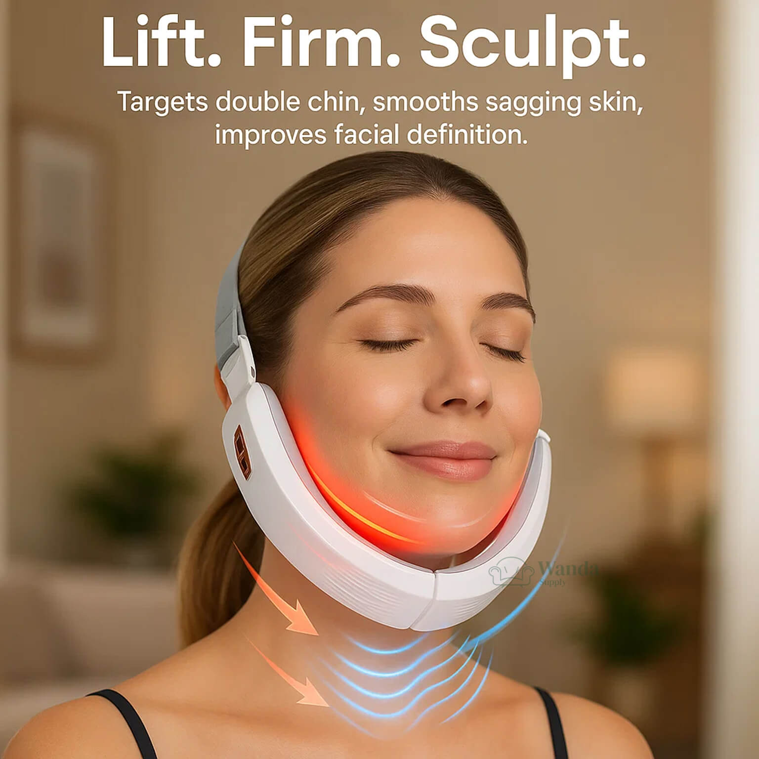 Double Chin Reducing Massager | E.M.S. & LED Light Therapy for Facial Sculpting and Contoured Jawline at Home
