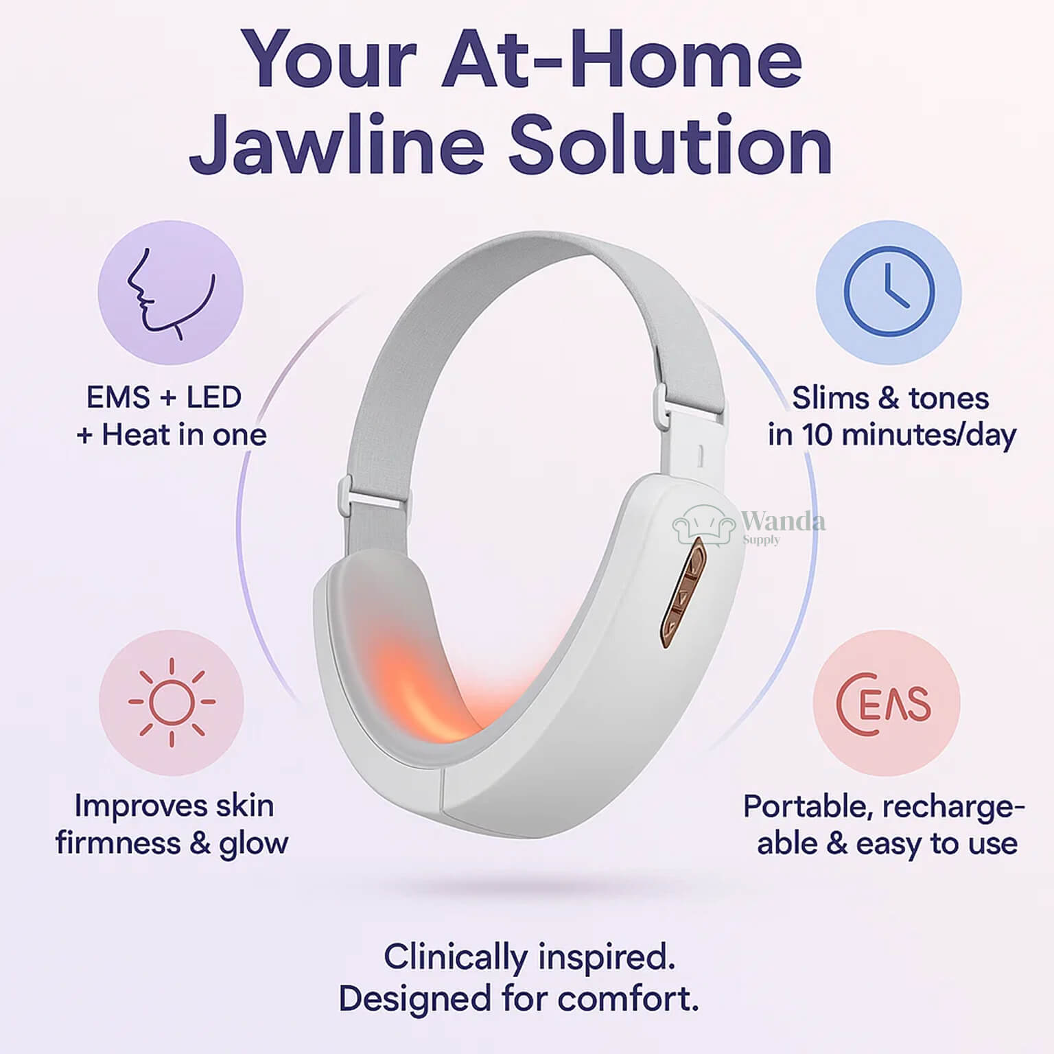 Double Chin Reducing Massager | E.M.S. & LED Light Therapy for Facial Sculpting and Contoured Jawline at Home