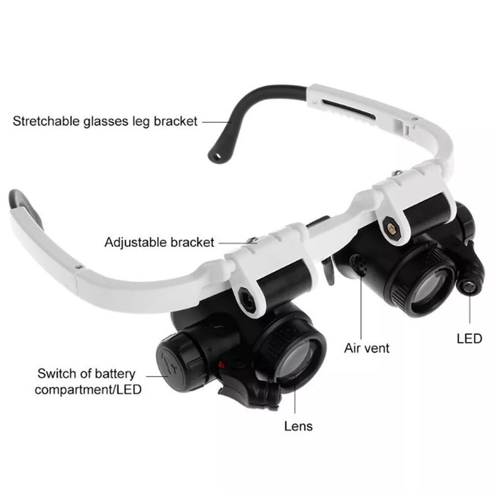 LED Magnifier Glasses with Adjustable Lens – High Precision for Detailed Work, Crafts, and Hobbies