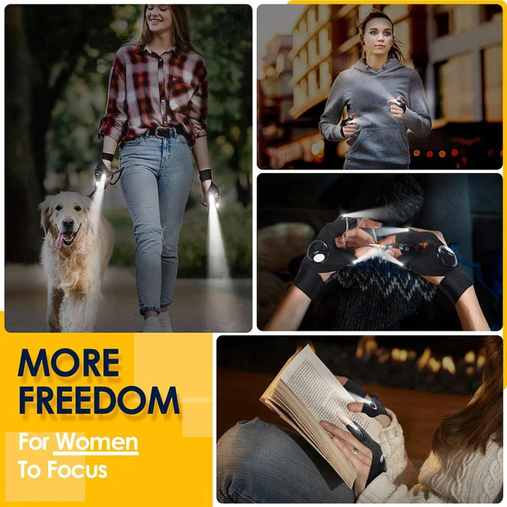 LED Fingerless Gloves with Waterproof Lights - Ideal for Working, Cycling, Hiking, Survival, and Camping