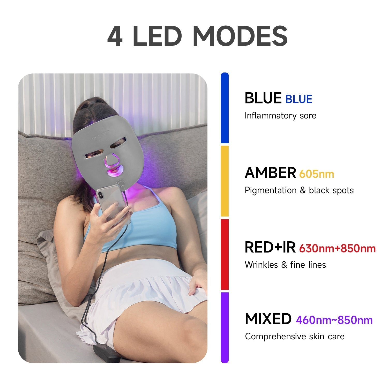 LED Light Therapy Mask | 4-in-1 Color Treatment for Acne, Wrinkles, Pigmentation & Skin Repair