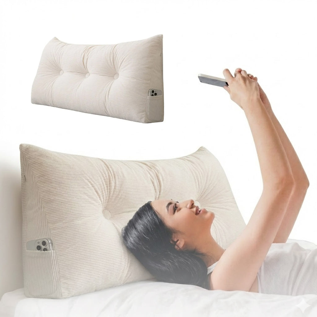 Bed Wedge Pillow – Long Upright Back Support | Corduroy Cover