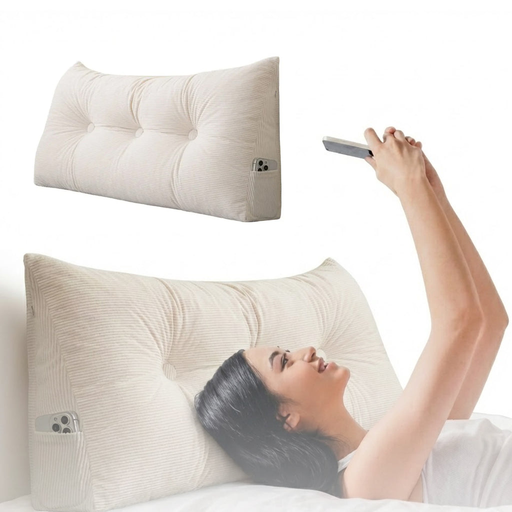 Bed Wedge Pillow – Long Upright Back Support | Corduroy Cover