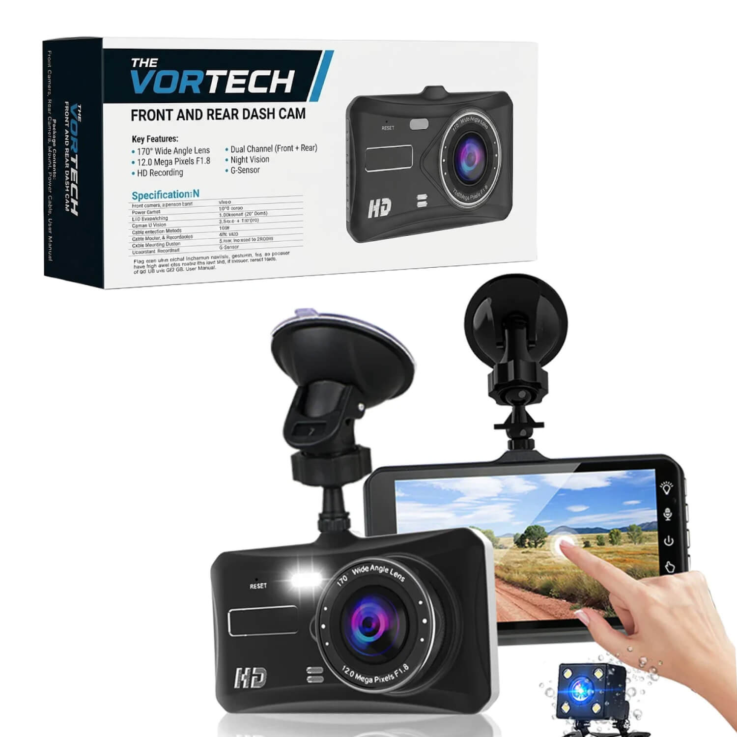 Front and Rear Dash Cam – Loop Recording & Emergency Lock