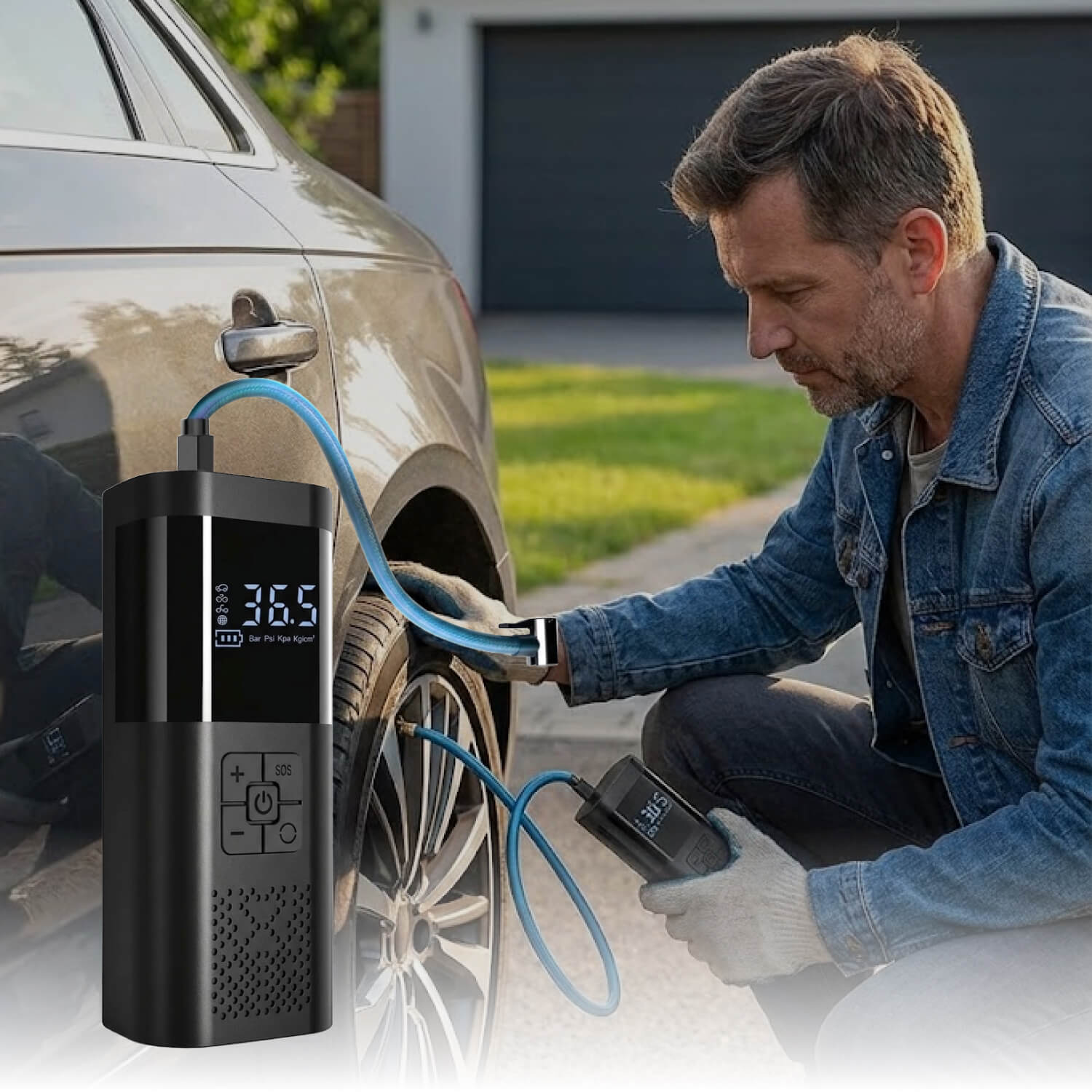 Portable Air Pump for Car Tires – Digital Gauge | LED Light