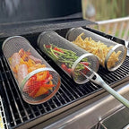 Stainless Steel BBQ Grill Basket | 360-Degree Rotating, Movable Door & Ideal for Grilling Vegetables, Meats, and Seafood
