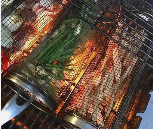 Stainless Steel BBQ Grill Basket | 360-Degree Rotating, Movable Door & Ideal for Grilling Vegetables, Meats, and Seafood