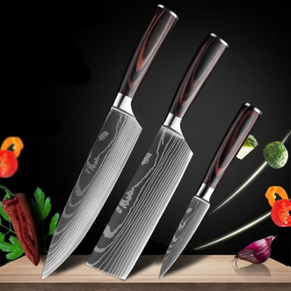 Japanese Damascus Steel Chef Knife Set | Ergonomic Pakka Wood Handles & Ideal for Professional Cooking