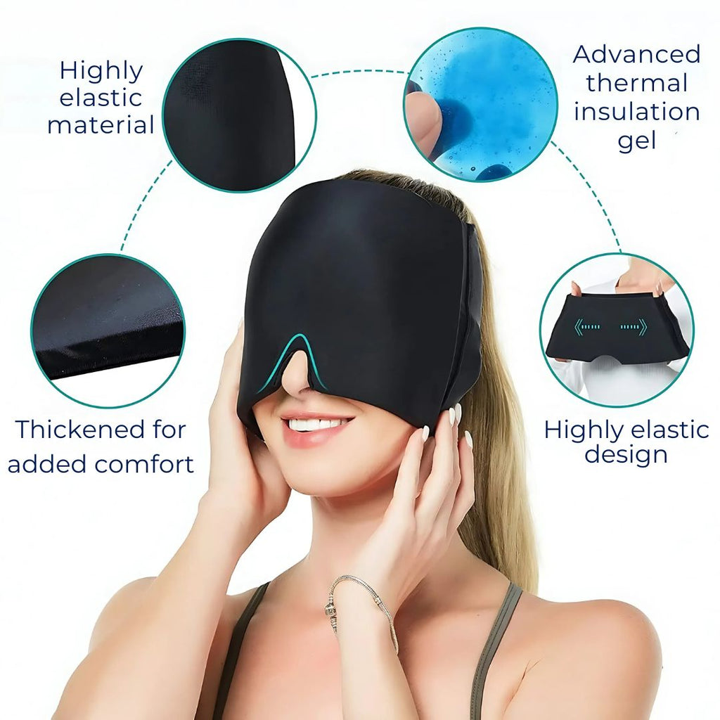 Migraine Gel Hood | Cooling Comfort, Pressure Therapy & Light Blocking for Instant Headache Relief