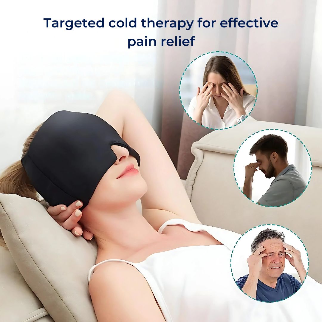 Migraine Gel Hood | Cooling Comfort, Pressure Therapy & Light Blocking for Instant Headache Relief
