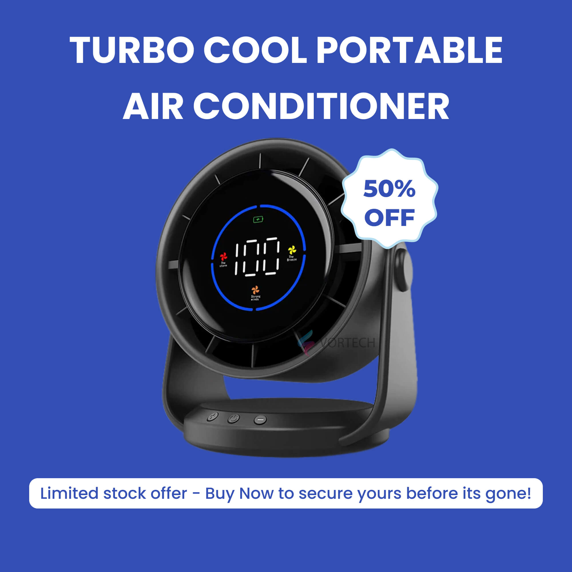 Turbo Cool Portable Air Conditioner | Whisper-Quiet, Adjustable Breeze & Compact Design for Home, Office & Car Use
