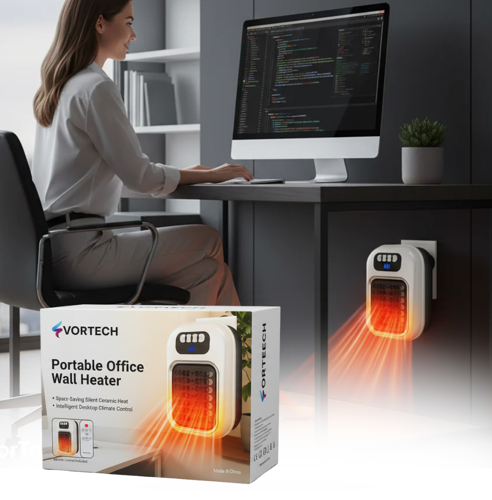 Portable Office Wall Heater | Space-Saving Silent Ceramic Heat with Remote Control and Intelligent Desktop Climate Control