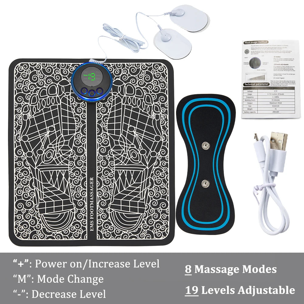 EMS Foot Massager Mat – 8 Modes & 19 Levels | Rechargeable