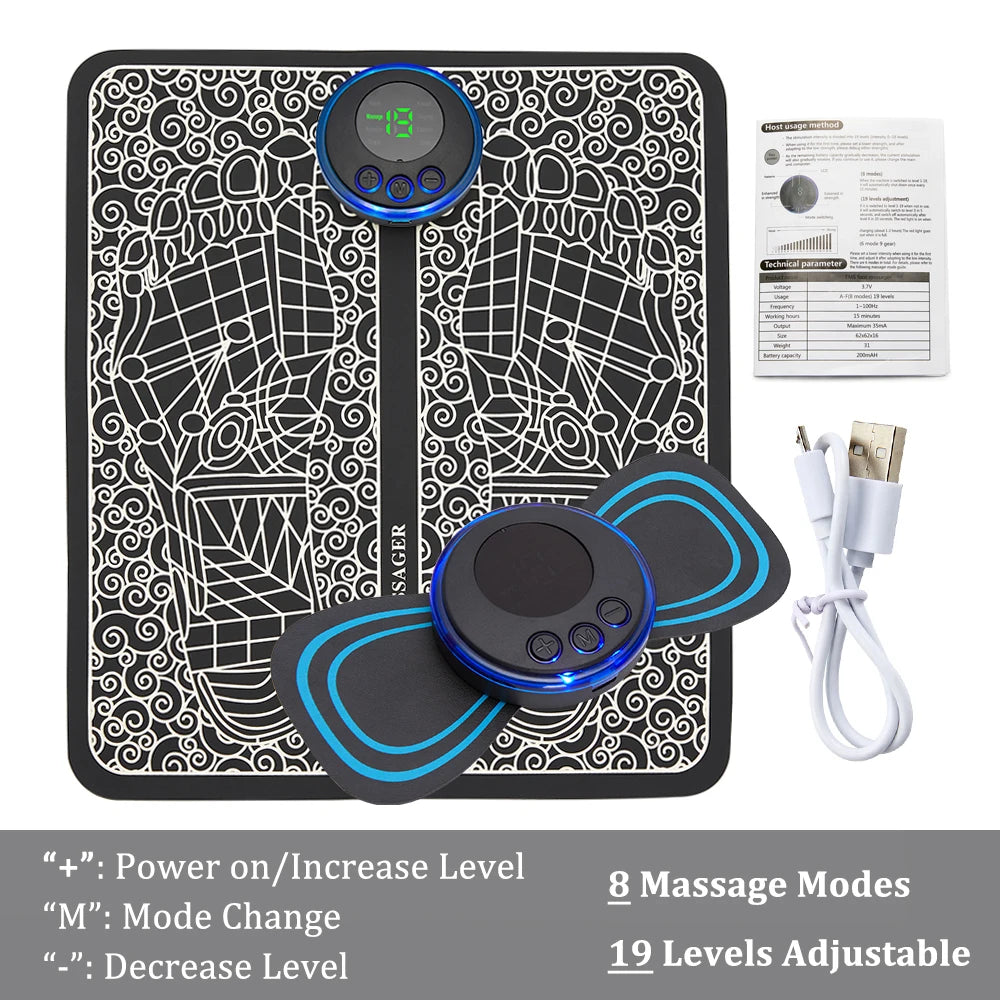 EMS Foot Massager Mat – 8 Modes & 19 Levels | Rechargeable