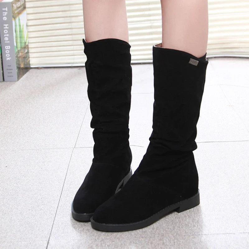 Women's Frosted Mid-Calf Winter Boots | Low Heel, Plus Velvet & Ideal for Cold Weather Wear